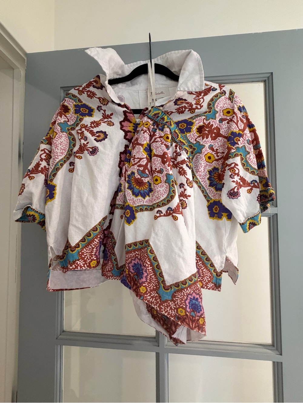 Boho Paisley White Cotton Button-Front Top and shorts set (runs big)